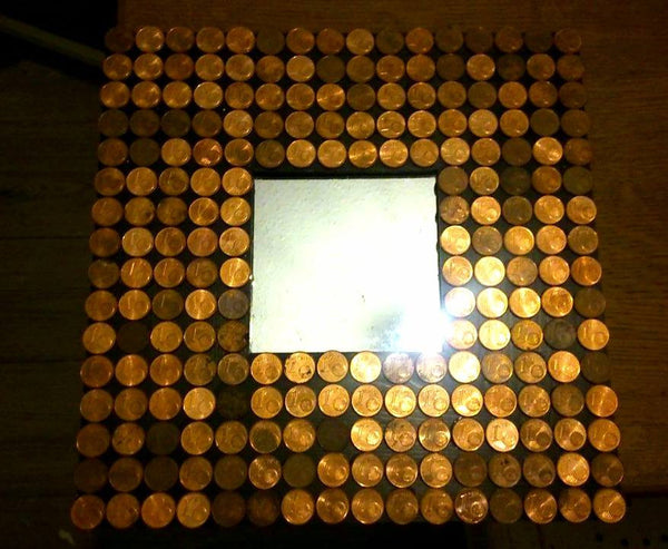 Upcycled Mirror - Pennies. Upcycled mirror covered in 220 pennies. This is a really funky and bespoke piece.
