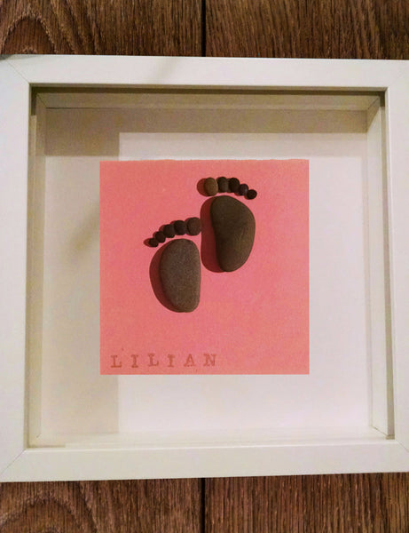 Pebble Art - Double Footprint. Fab footprint pebble art. Unique and personal gift. Made using smooth beach pebbles collected from Irish beaches. 