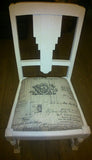 Shabby Chic Chairs. Hand painted with Annie Sloan "Old White" chalk paint, then lightly distressed and finished with Annie Sloan clear wax. The high quality shabby chic fabrics complement these chairs beautifully, as well as being hard wearing and functional.