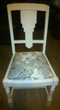 Shabby Chic Chairs. Hand painted with Annie Sloan "Old White" chalk paint, then lightly distressed and finished with Annie Sloan clear wax. The high quality shabby chic fabrics complement these chairs beautifully, as well as being hard wearing and functional.